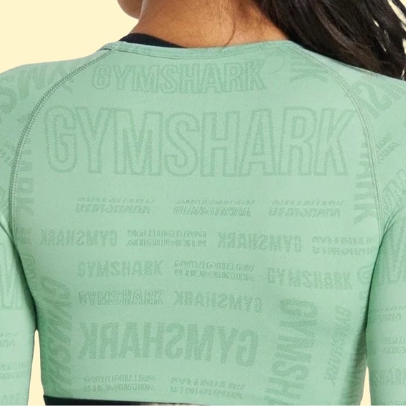 Gymshark green stretch lightweight yoga athletic logo crop long sleeve top L - Picture 1 of 5